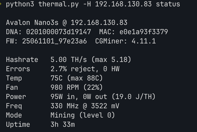 Thermal Key CLI status view